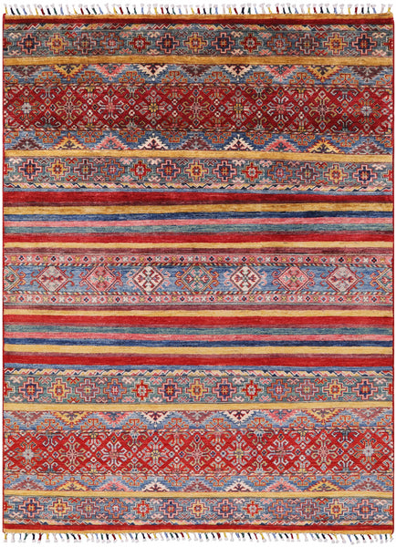 Tribal Khorjin Persian Gabbeh Hand Knotted Wool Rug - 5' 0" X 6' 7" - Golden Nile