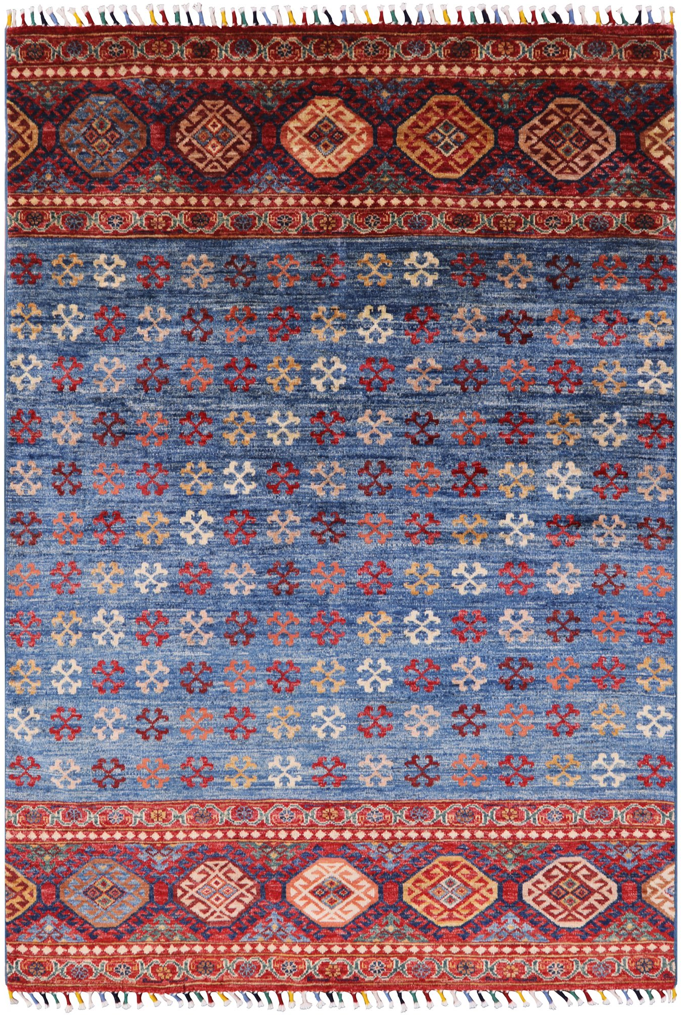 Blue Tribal Khorjin Persian Gabbeh Hand Knotted Wool Rug - 3' 11" X 5' 9" - Golden Nile