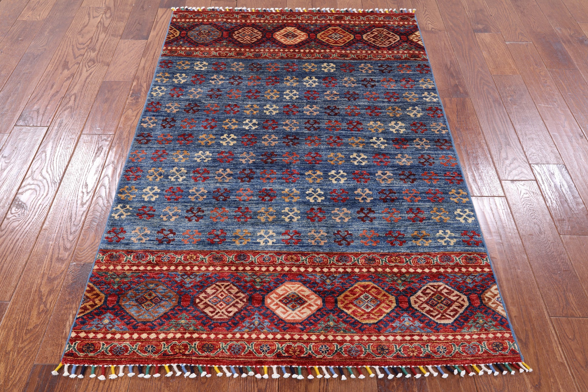 Blue Tribal Khorjin Persian Gabbeh Hand Knotted Wool Rug - 3' 11" X 5' 9" - Golden Nile
