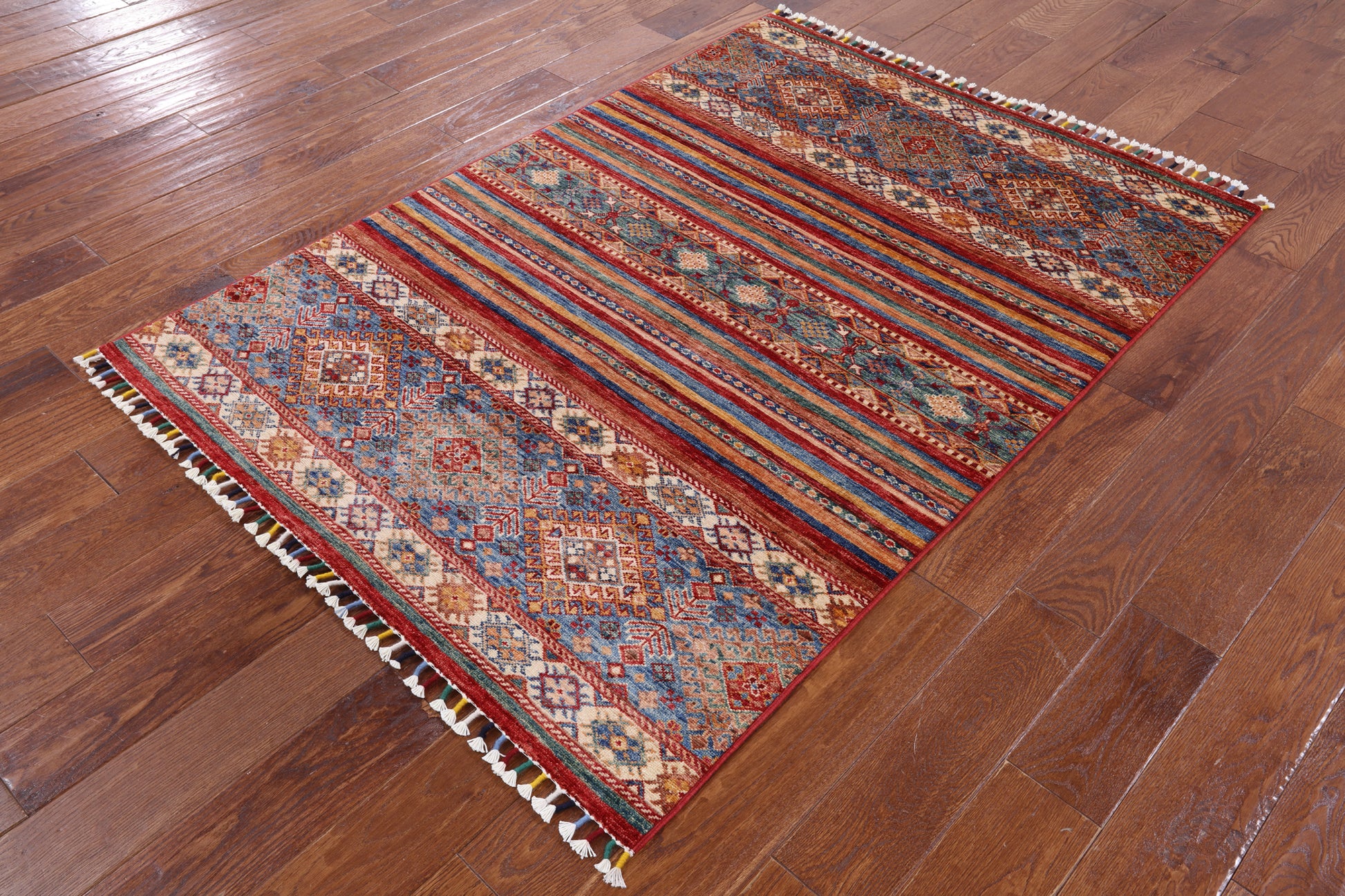 Tribal Khorjin Persian Gabbeh Hand Knotted Wool Rug - 4' 0" X 5' 8" - Golden Nile