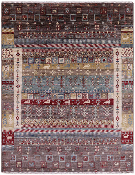 Tribal Persian Gabbeh Hand Knotted Wool Area Rug - 6' 8" X 8' 6" - Golden Nile