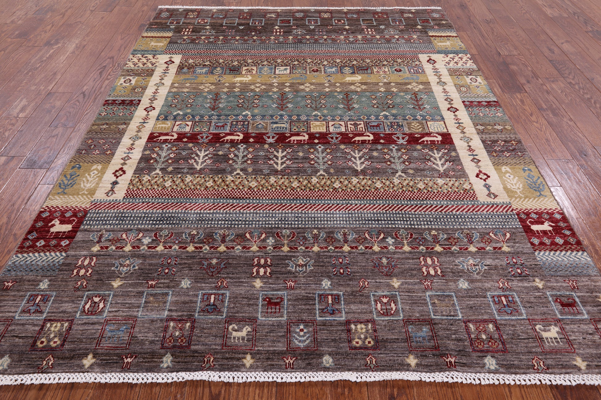 Tribal Persian Gabbeh Hand Knotted Wool Area Rug - 6' 8" X 8' 6" - Golden Nile