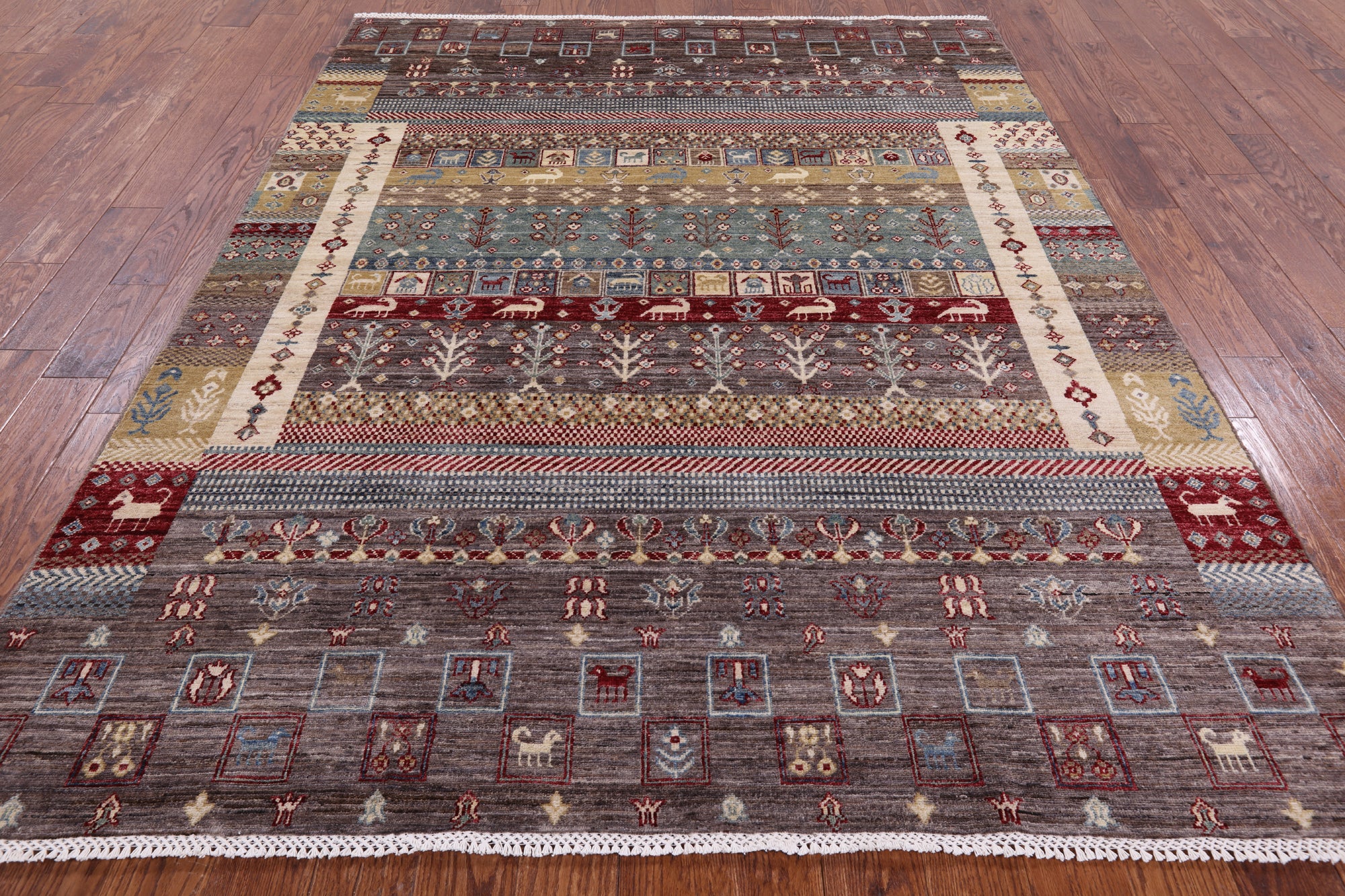 Tribal Persian Gabbeh Hand Knotted Wool Area Rug - 6' 8" X 8' 6" - Golden Nile