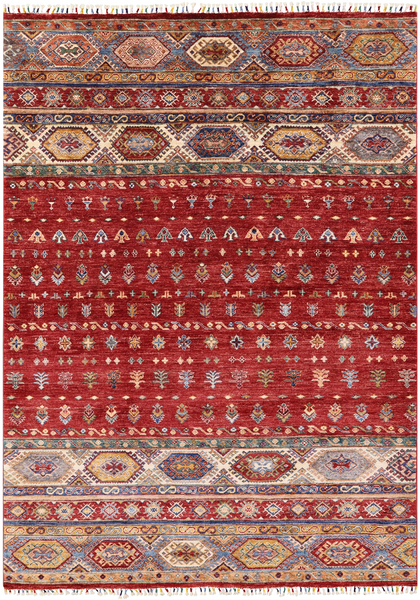 Red Tribal Khorjin Persian Gabbeh Hand Knotted Wool Area Rug - 5' 11" X 8' 3" - Golden Nile
