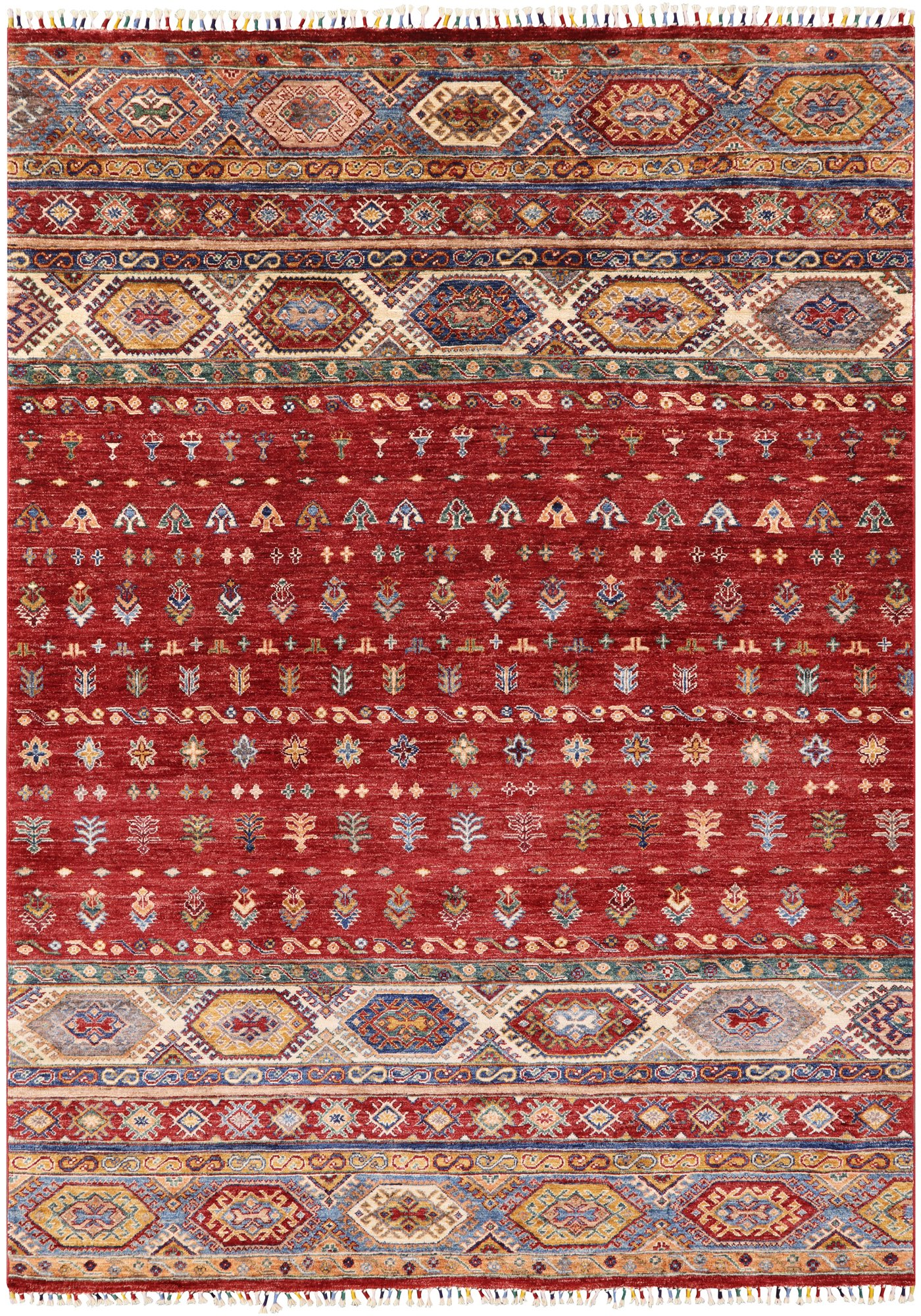 Red Tribal Khorjin Persian Gabbeh Hand Knotted Wool Area Rug - 5' 11" X 8' 3" - Golden Nile