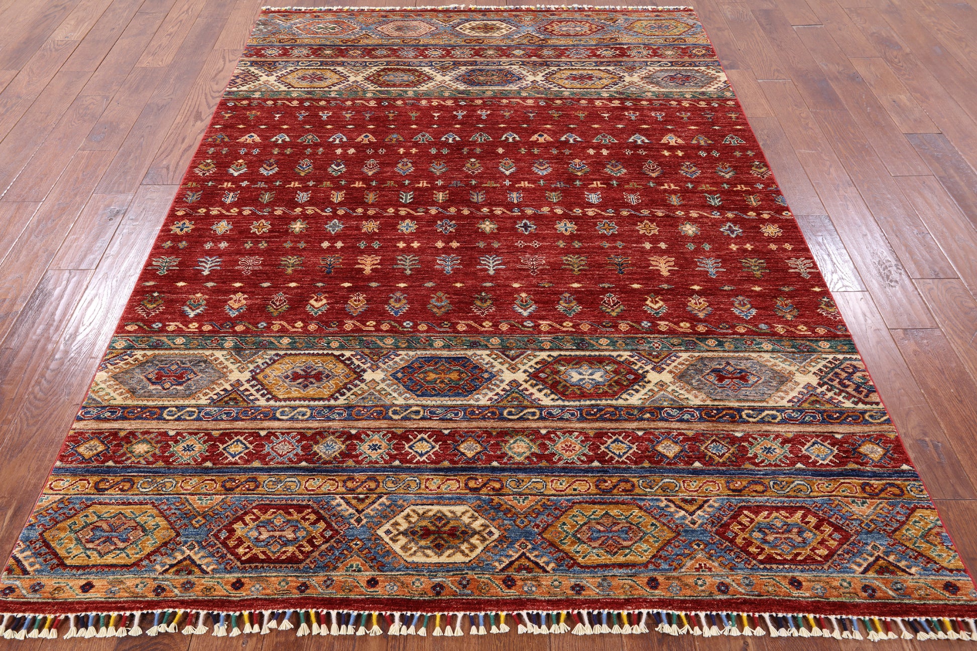 Red Tribal Khorjin Persian Gabbeh Hand Knotted Wool Area Rug - 5' 11" X 8' 3" - Golden Nile