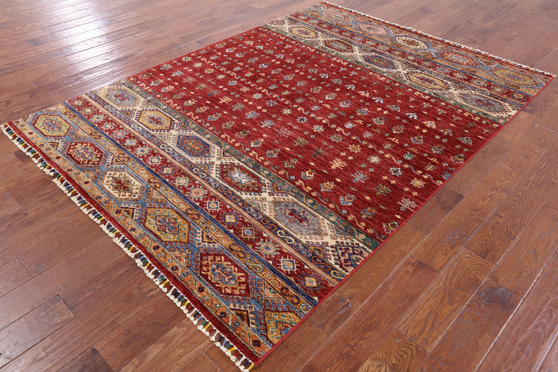 Red Tribal Khorjin Persian Gabbeh Hand Knotted Wool Area Rug - 5' 11" X 8' 3" - Golden Nile