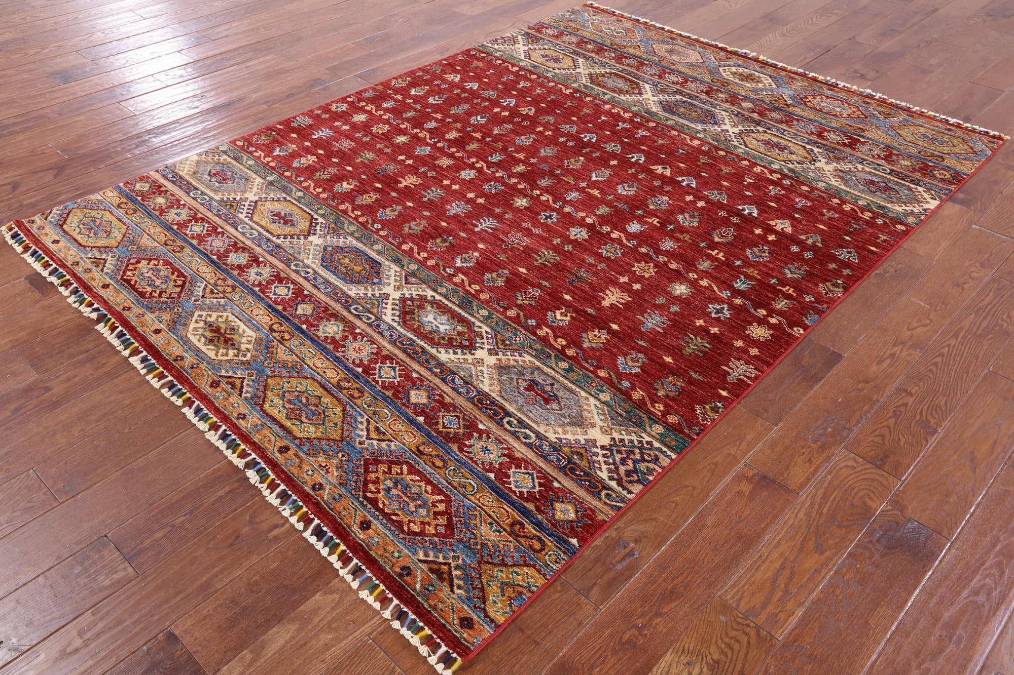 Red Tribal Khorjin Persian Gabbeh Hand Knotted Wool Area Rug - 5' 11" X 8' 3" - Golden Nile