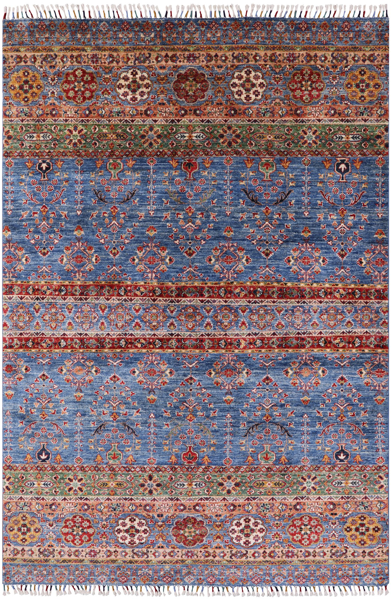 Blue Tribal Persian Gabbeh Hand Knotted Wool Area Rug - 5' 8" X 8' 4" - Golden Nile