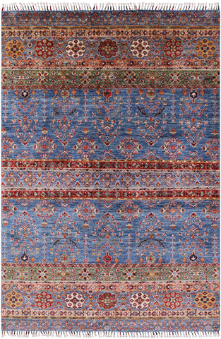 Blue Tribal Persian Gabbeh Hand Knotted Wool Area Rug - 5' 8