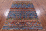 Blue Tribal Persian Gabbeh Hand Knotted Wool Area Rug - 5' 8" X 8' 4" - Golden Nile