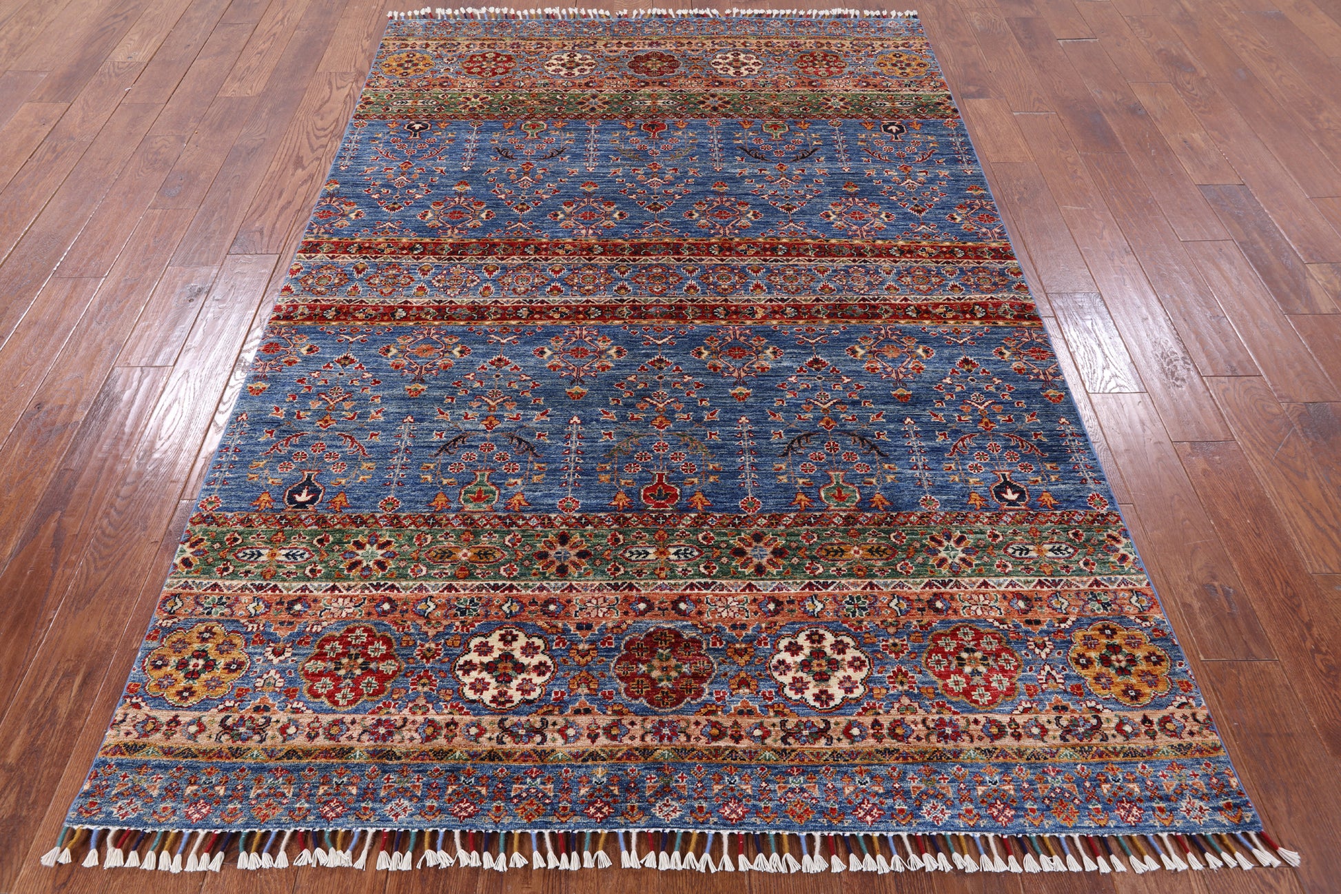 Blue Tribal Persian Gabbeh Hand Knotted Wool Area Rug - 5' 8" X 8' 4" - Golden Nile