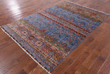 Blue Tribal Persian Gabbeh Hand Knotted Wool Area Rug - 5' 8" X 8' 4" - Golden Nile