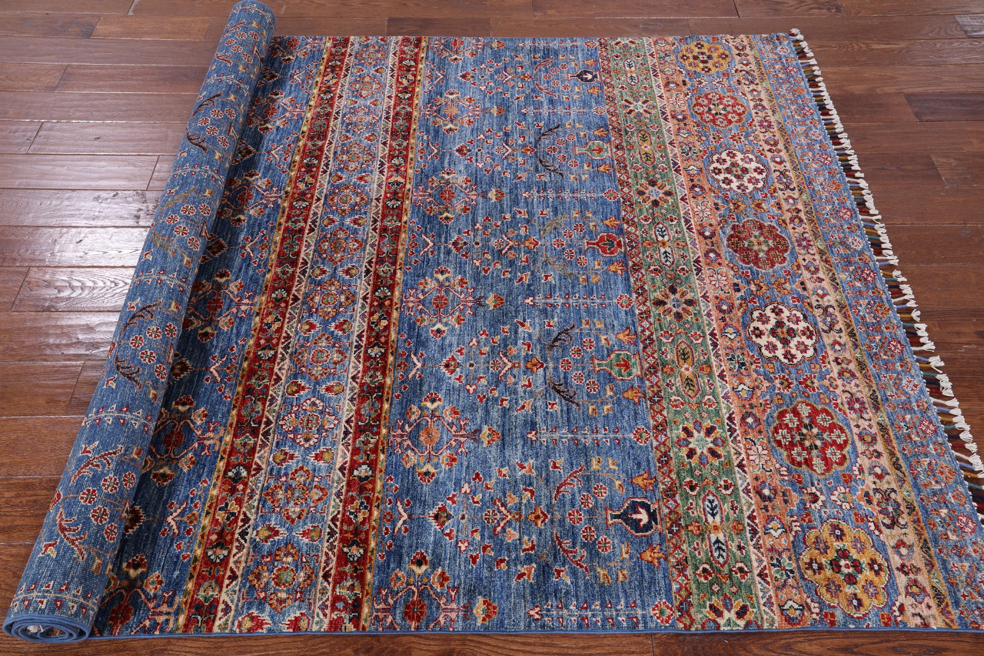 Blue Tribal Persian Gabbeh Hand Knotted Wool Area Rug - 5' 8" X 8' 4" - Golden Nile