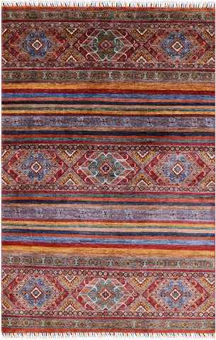 Khorjin Persian Gabbeh Hand Knotted Wool Rug - 5' 7