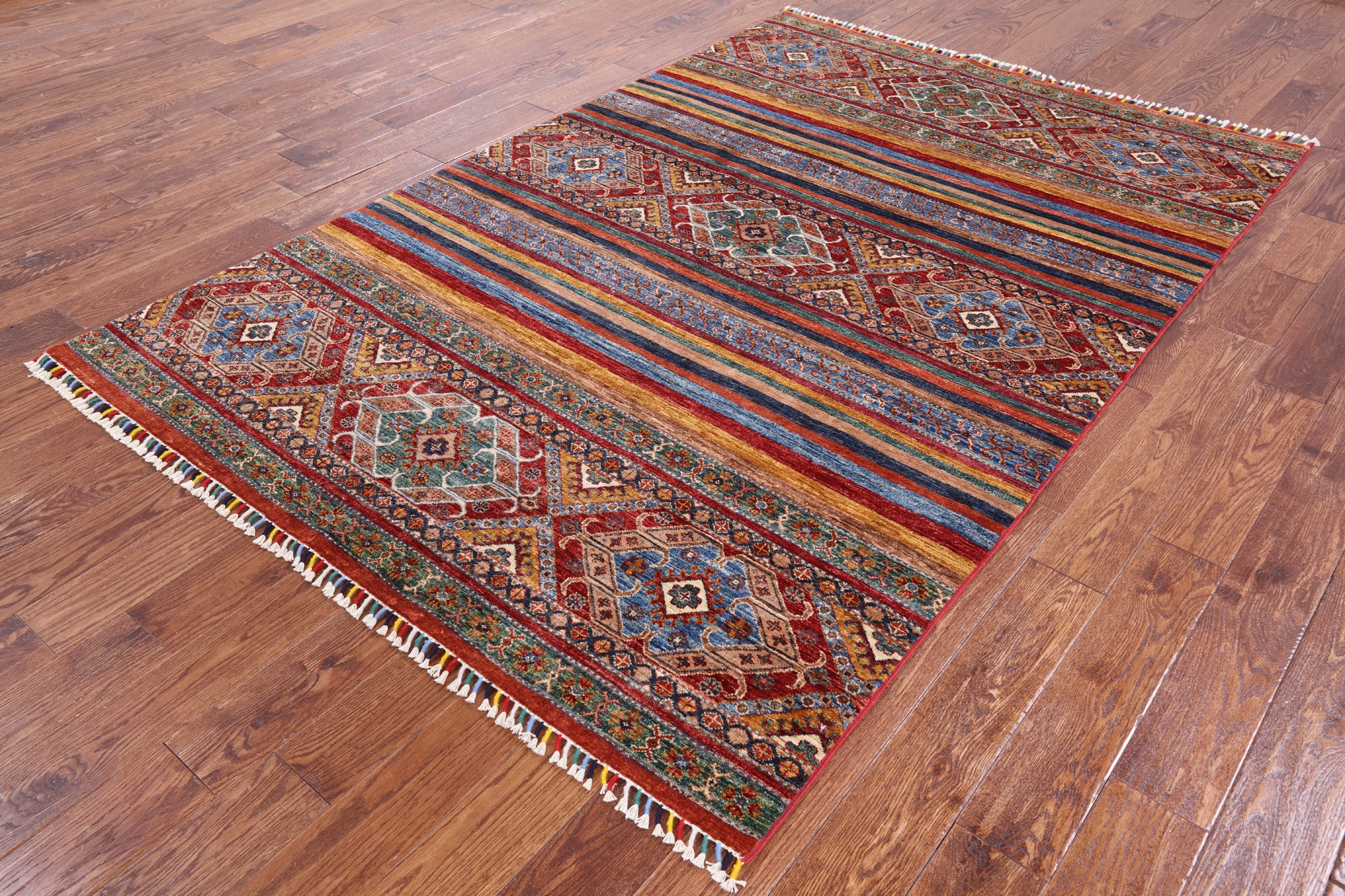 Khorjin Persian Gabbeh Hand Knotted Wool Rug - 5' 7" X 8' 5" - Golden Nile