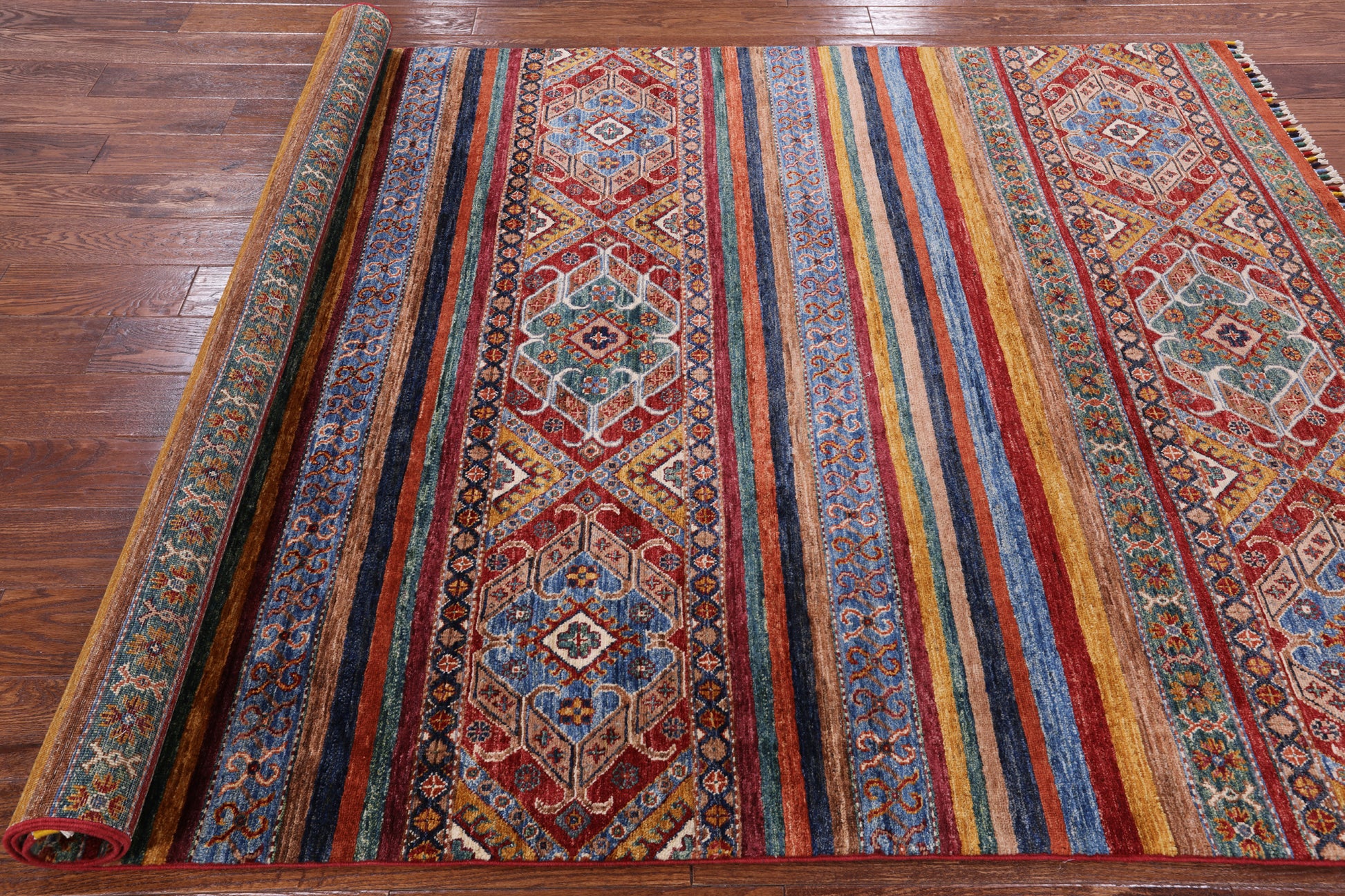 Khorjin Persian Gabbeh Hand Knotted Wool Rug - 5' 7" X 8' 5" - Golden Nile