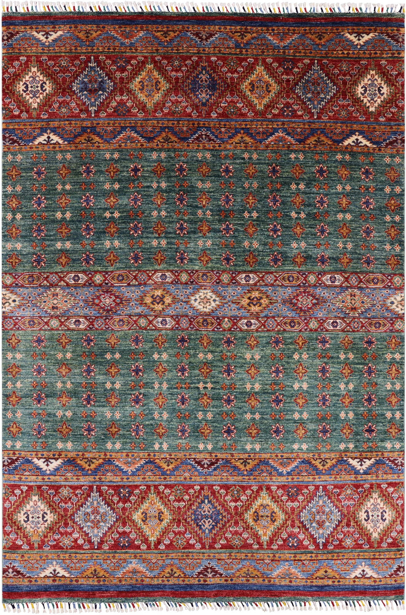 Green Khorjin Persian Gabbeh Hand Knotted Wool Area Rug - 5' 8" X 8' 4" - Golden Nile