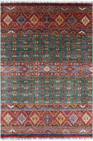 Green Khorjin Persian Gabbeh Hand Knotted Wool Area Rug - 5' 8
