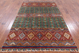 Green Khorjin Persian Gabbeh Hand Knotted Wool Area Rug - 5' 8" X 8' 4" - Golden Nile