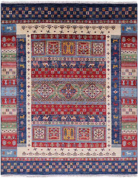 Tribal Persian Gabbeh Hand Knotted Wool Rug - 5' 9" X 7' 3" - Golden Nile