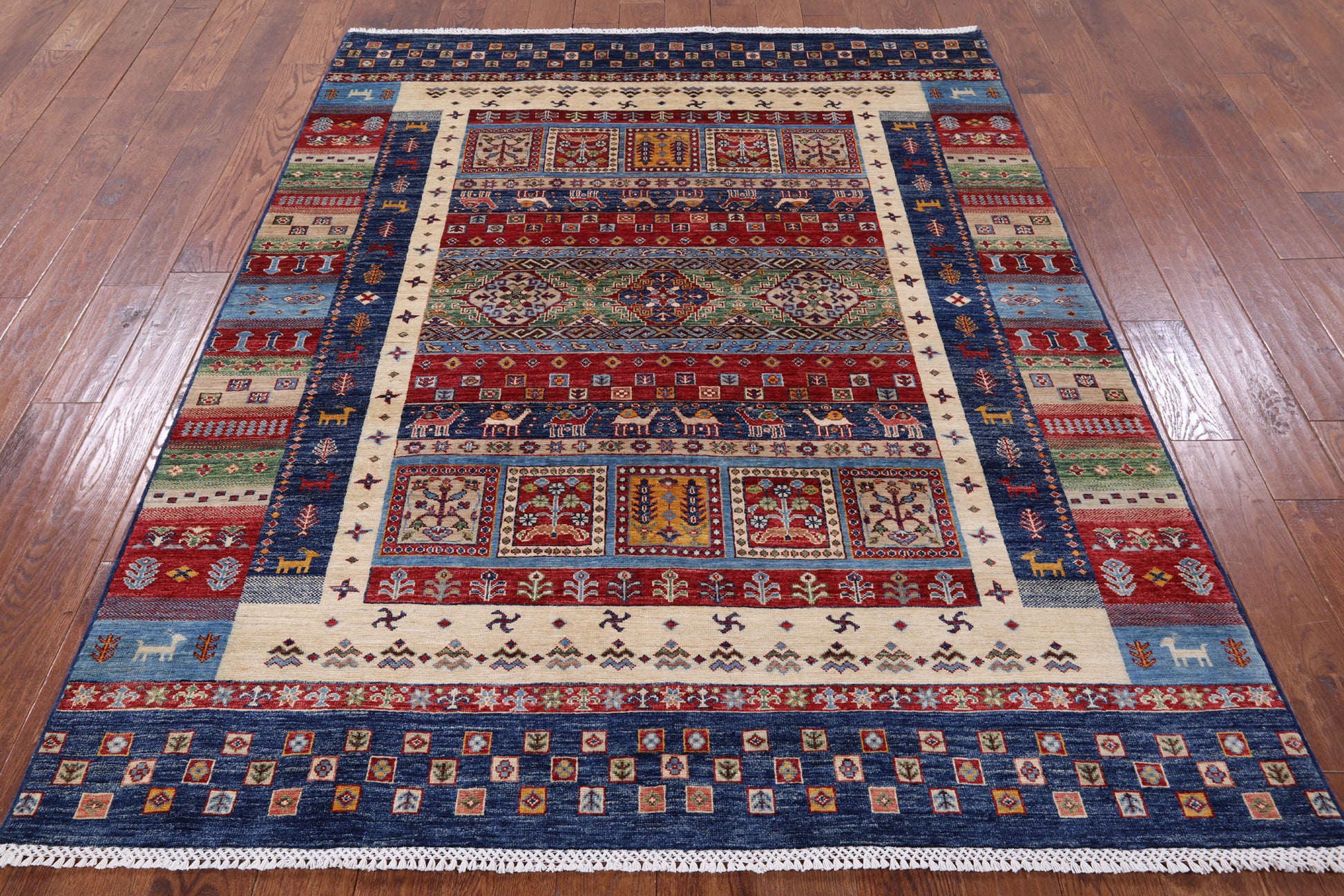 Tribal Persian Gabbeh Hand Knotted Wool Rug - 5' 9" X 7' 3" - Golden Nile