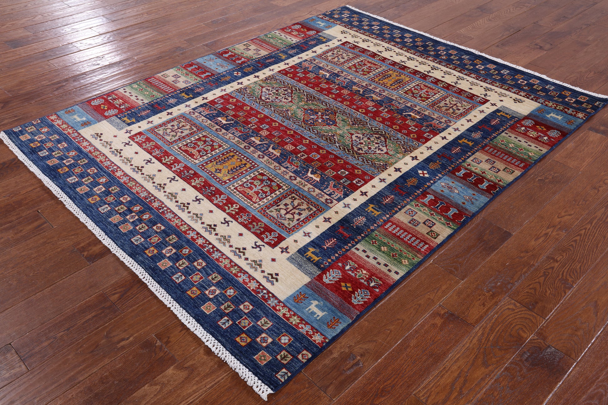 Tribal Persian Gabbeh Hand Knotted Wool Rug - 5' 9" X 7' 3" - Golden Nile