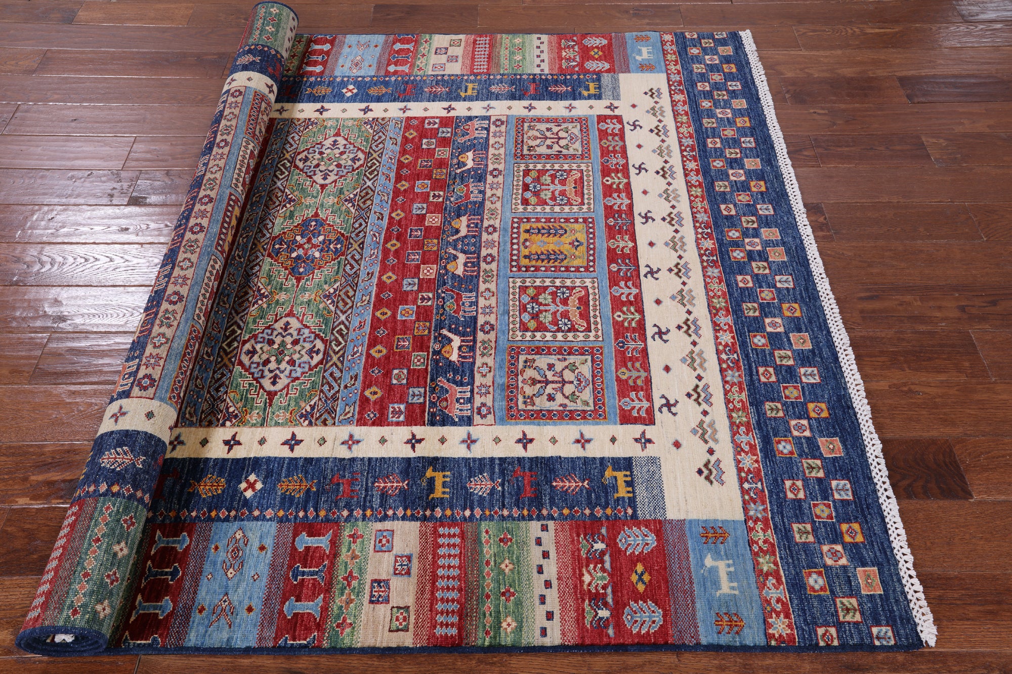 Tribal Persian Gabbeh Hand Knotted Wool Rug - 5' 9" X 7' 3" - Golden Nile