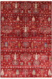 Red Tribal Persian Gabbeh Hand Knotted Wool Rug - 5' 8" X 8' 2" - Golden Nile