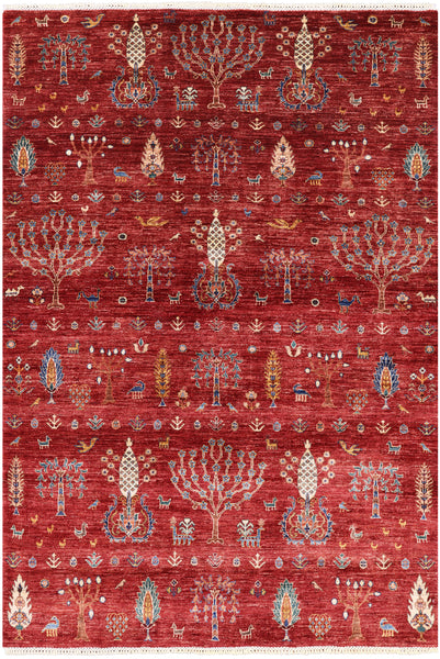 Red Tribal Persian Gabbeh Hand Knotted Wool Rug - 5' 8" X 8' 2" - Golden Nile