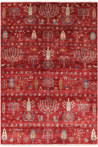 Red Tribal Persian Gabbeh Hand Knotted Wool Rug - 5' 8