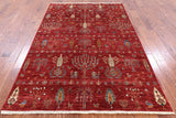 Red Tribal Persian Gabbeh Hand Knotted Wool Rug - 5' 8" X 8' 2" - Golden Nile