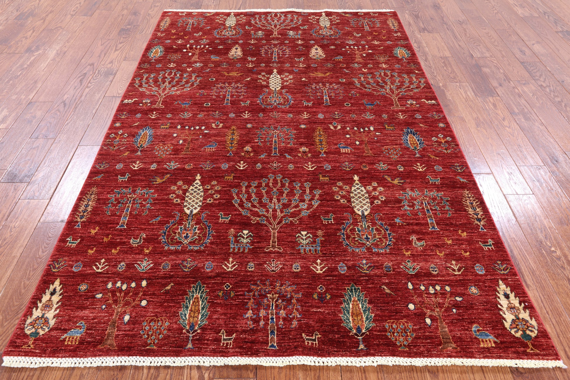 Red Tribal Persian Gabbeh Hand Knotted Wool Rug - 5' 8" X 8' 2" - Golden Nile