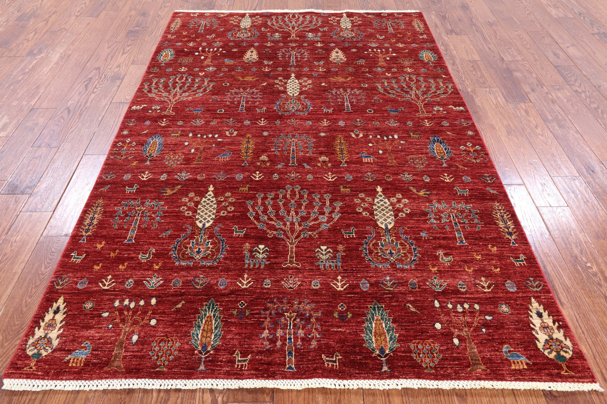 Red Tribal Persian Gabbeh Hand Knotted Wool Rug - 5' 8" X 8' 2" - Golden Nile