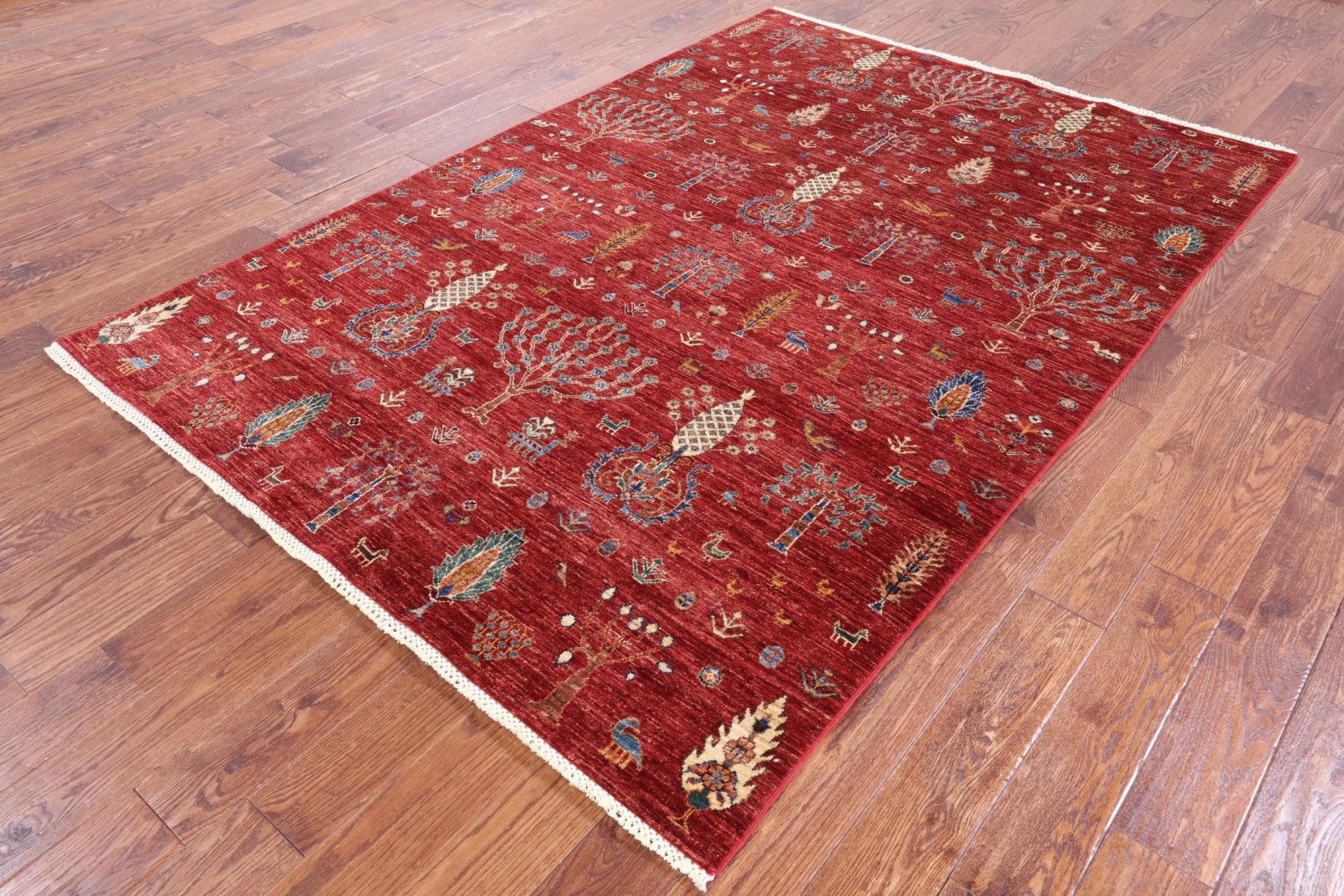 Red Tribal Persian Gabbeh Hand Knotted Wool Rug - 5' 8" X 8' 2" - Golden Nile