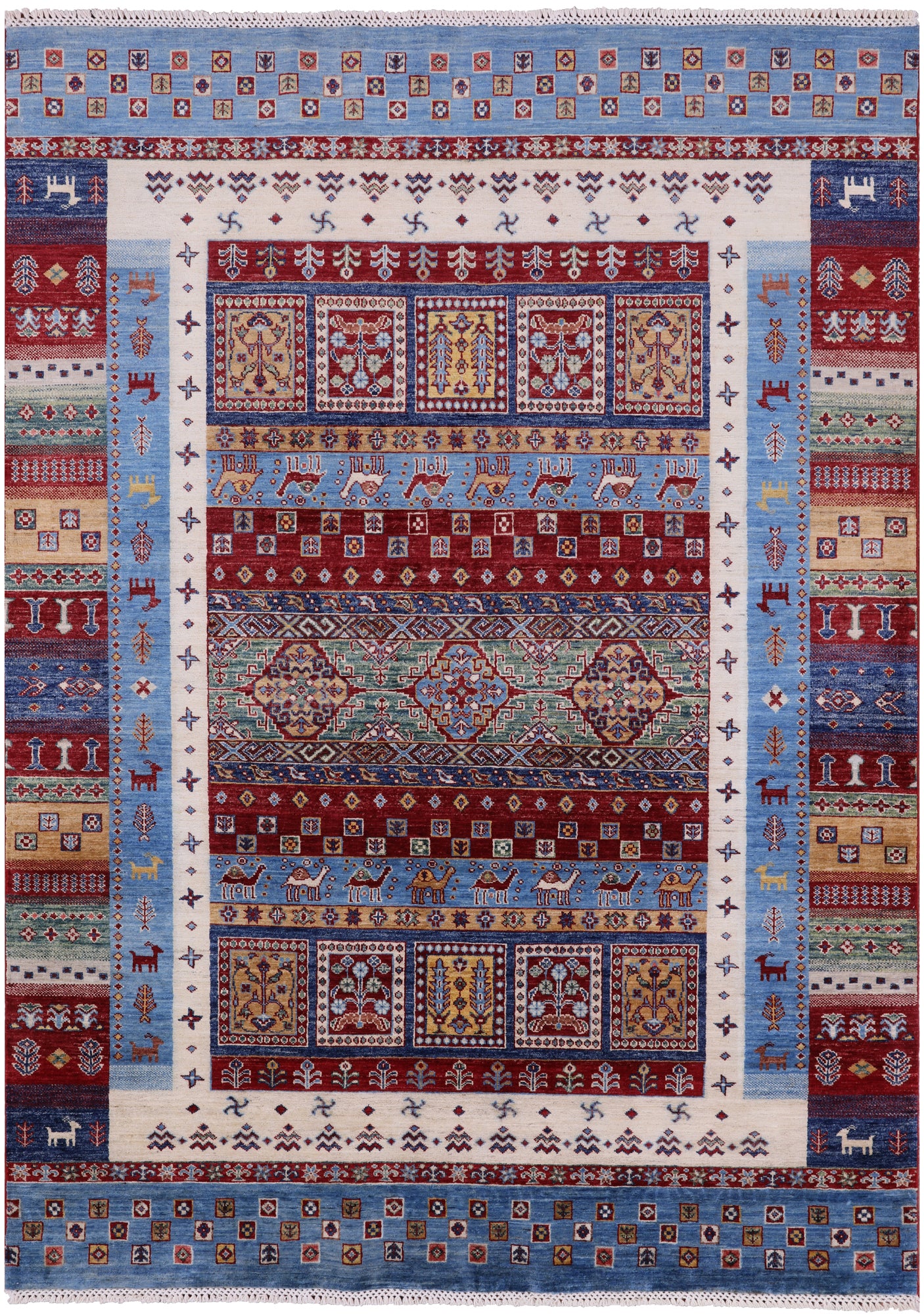 Perian Gabbeh Tribal Hand Knotted Wool Rug - 5' 8" X 7' 10" - Golden Nile