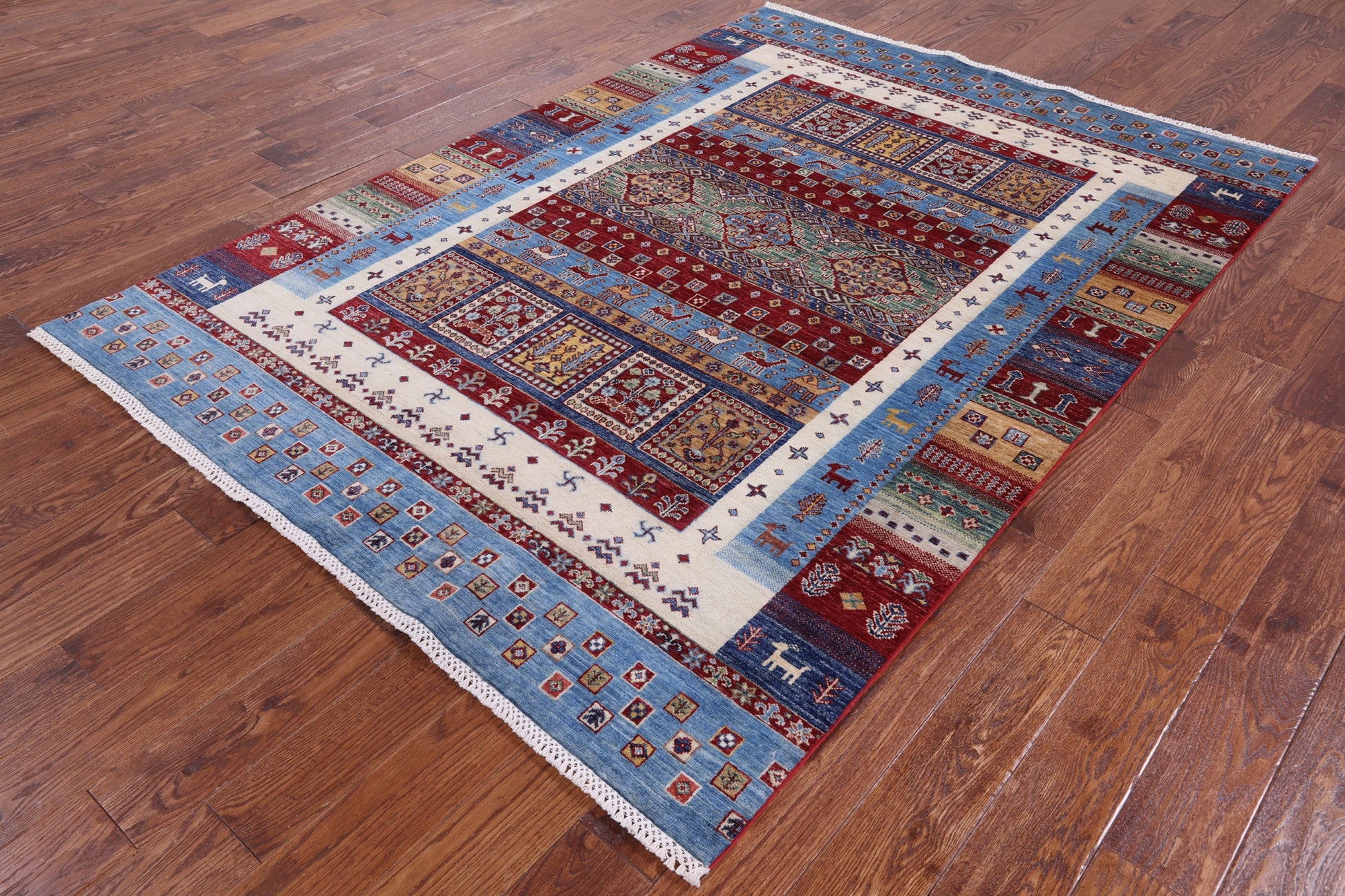 Perian Gabbeh Tribal Hand Knotted Wool Rug - 5' 8" X 7' 10" - Golden Nile