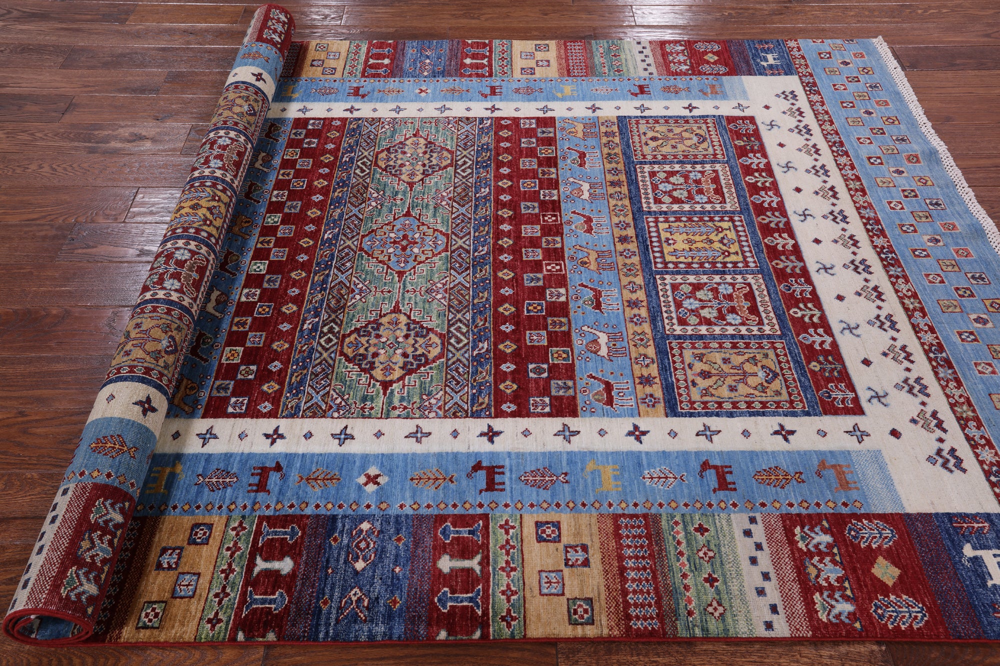 Perian Gabbeh Tribal Hand Knotted Wool Rug - 5' 8" X 7' 10" - Golden Nile