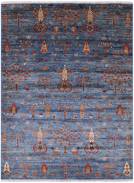 Blue Tribal Persian Gabbeh Handmade Wool Rug - 5' 10" X 7' 9" - Golden Nile