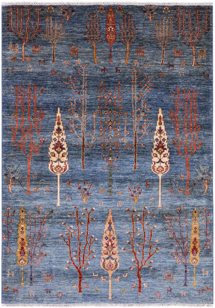 Blue Tribal Persian Gabbeh Hand Knotted Wool Area Rug - 5' 10" X 8' 5" - Golden Nile