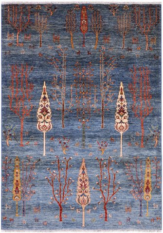 Blue Tribal Persian Gabbeh Hand Knotted Wool Area Rug - 5' 10