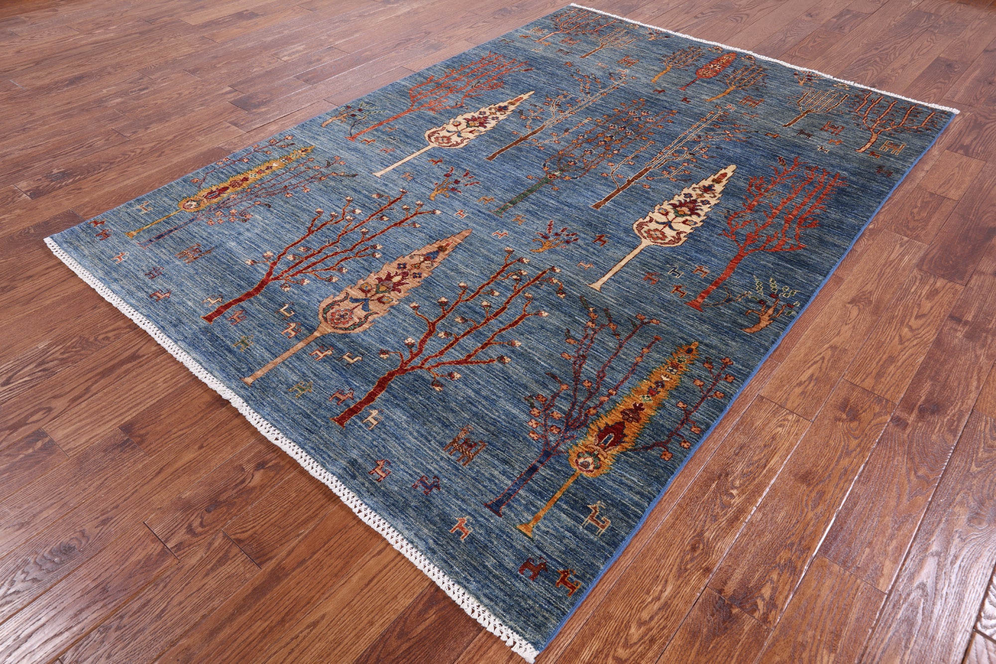 Blue Tribal Persian Gabbeh Hand Knotted Wool Area Rug - 5' 10" X 8' 5" - Golden Nile