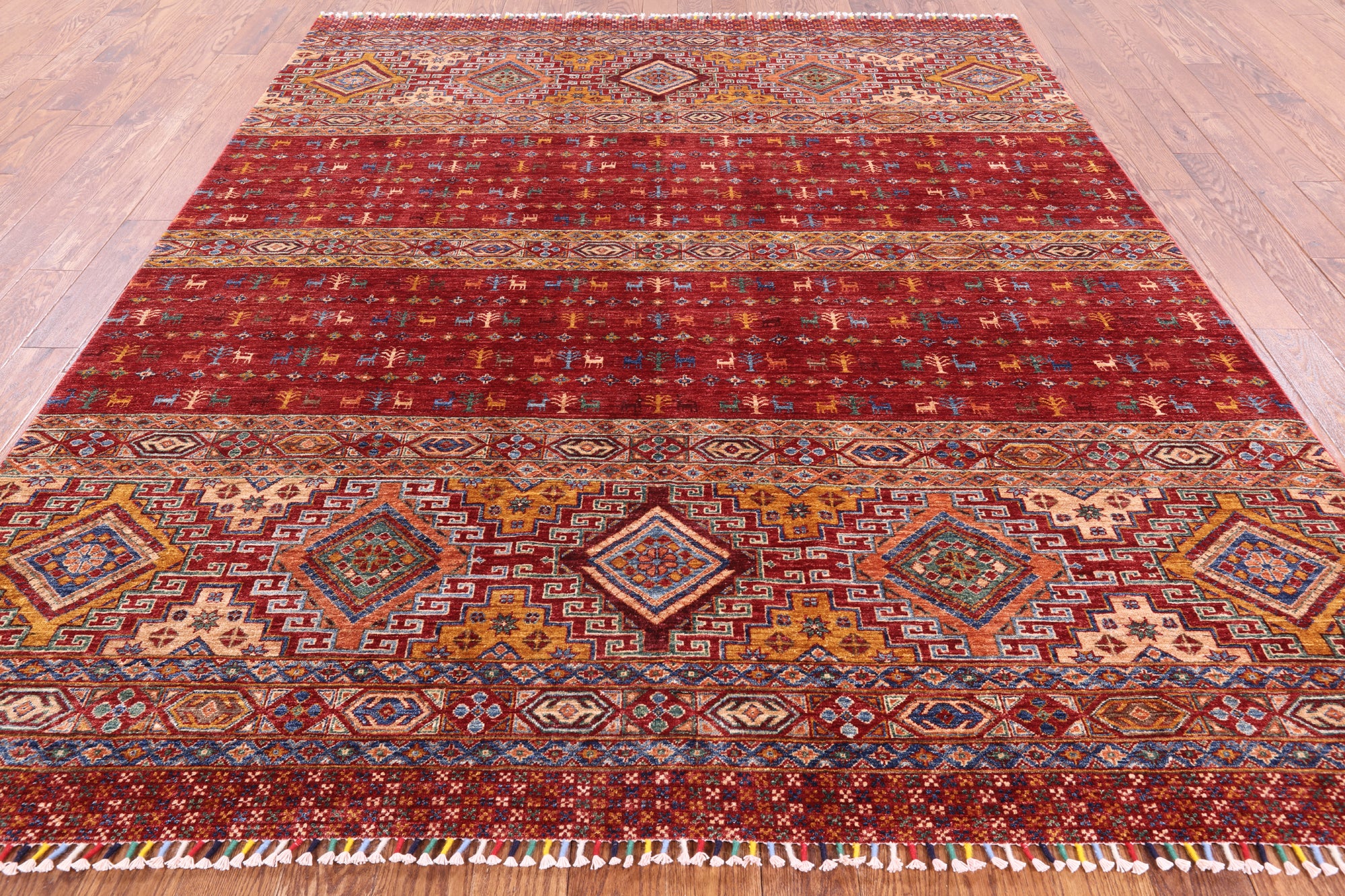 Red Tribal Persian Gabbeh Hand Knotted Wool Area Rug - 8' 3" X 9' 8" - Golden Nile