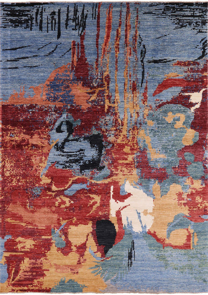 Abstract Modern Handmade Wool Area Rug - 8' 10" X 12' 6" - Golden Nile