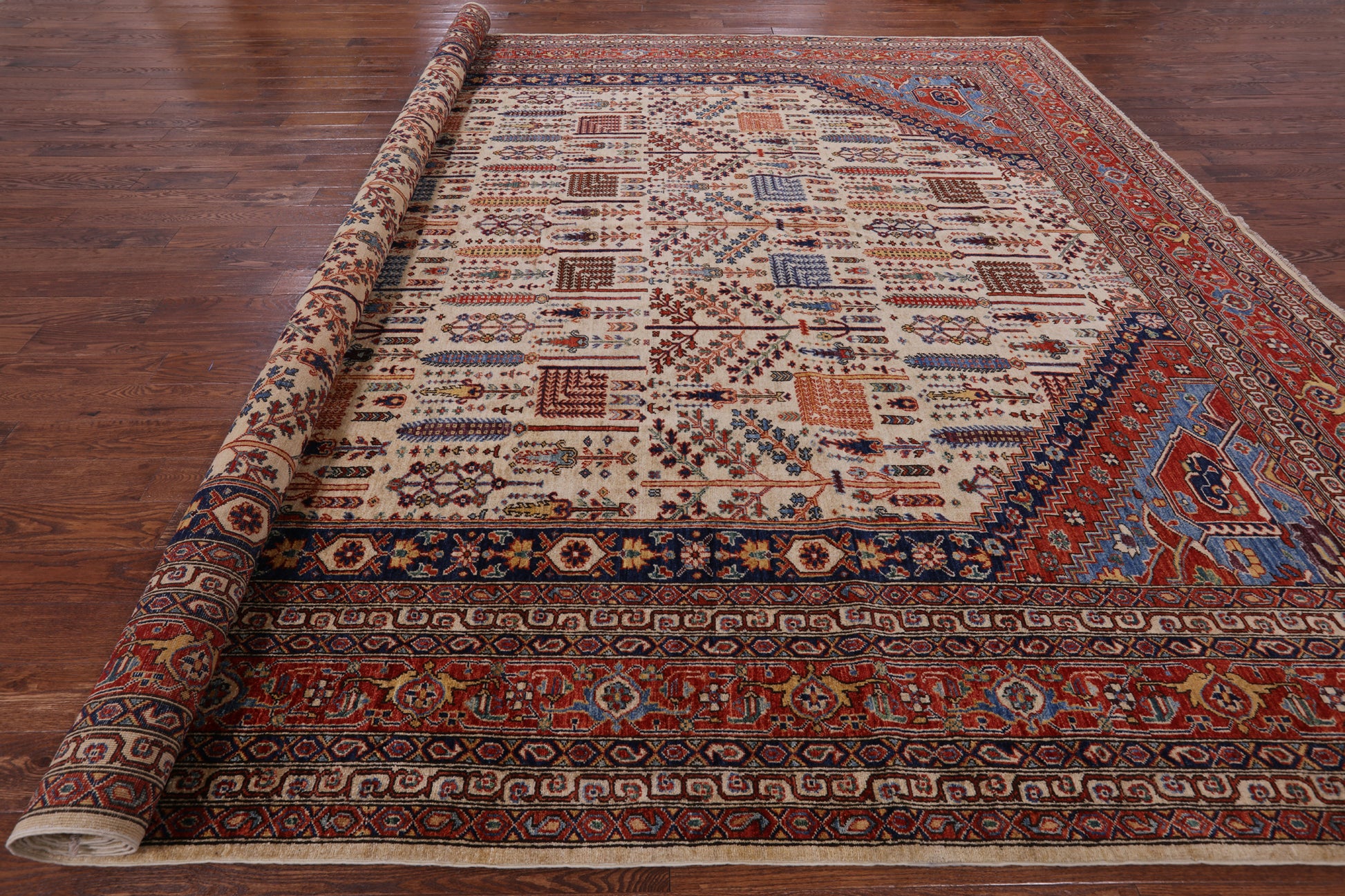 Ivory Persian Ziegler Hand Knotted Wool Area Rug - 12' 1" X 14' 11" - Golden Nile