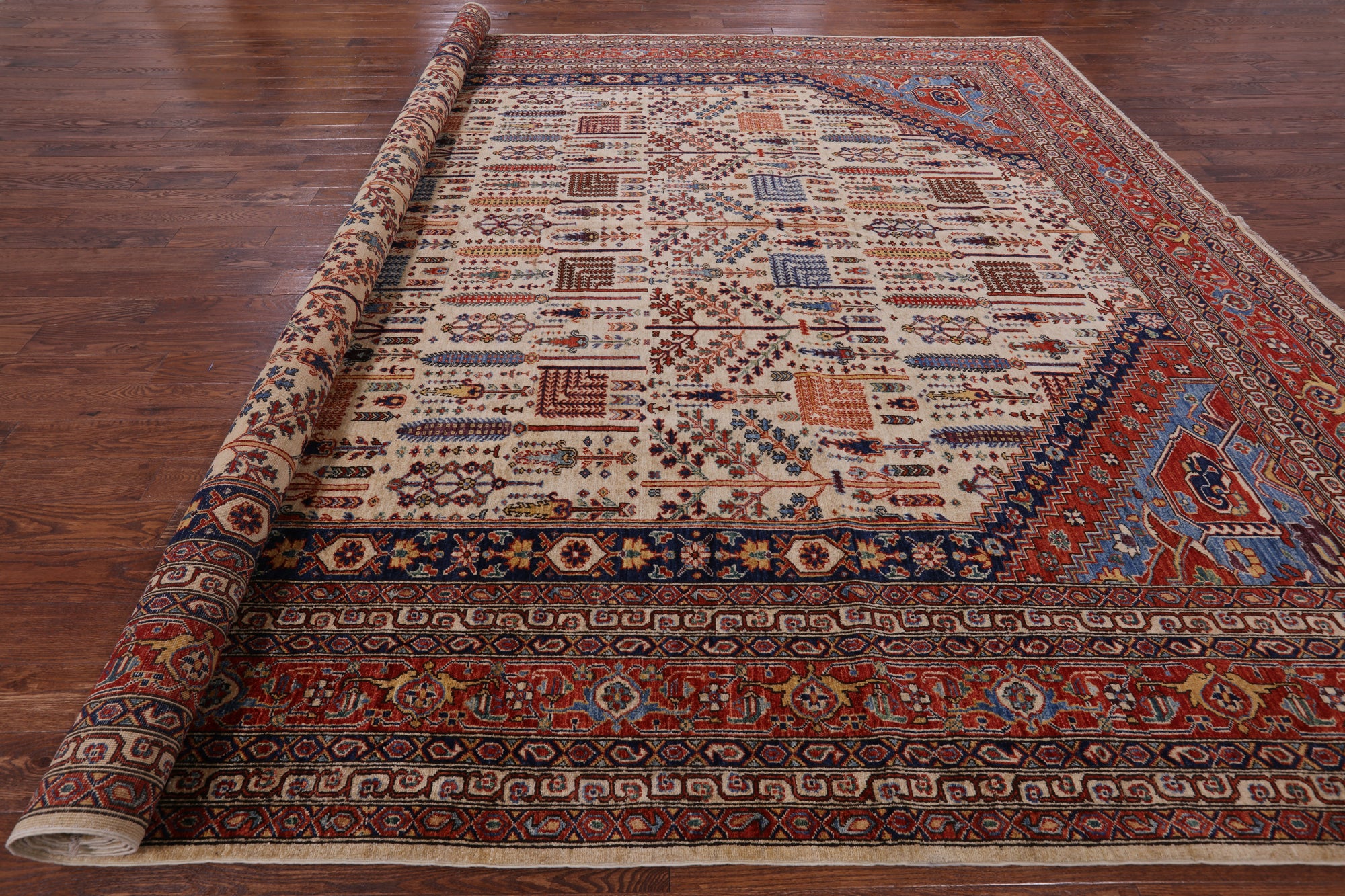 Ivory Persian Ziegler Hand Knotted Wool Area Rug - 12' 1" X 14' 11" - Golden Nile