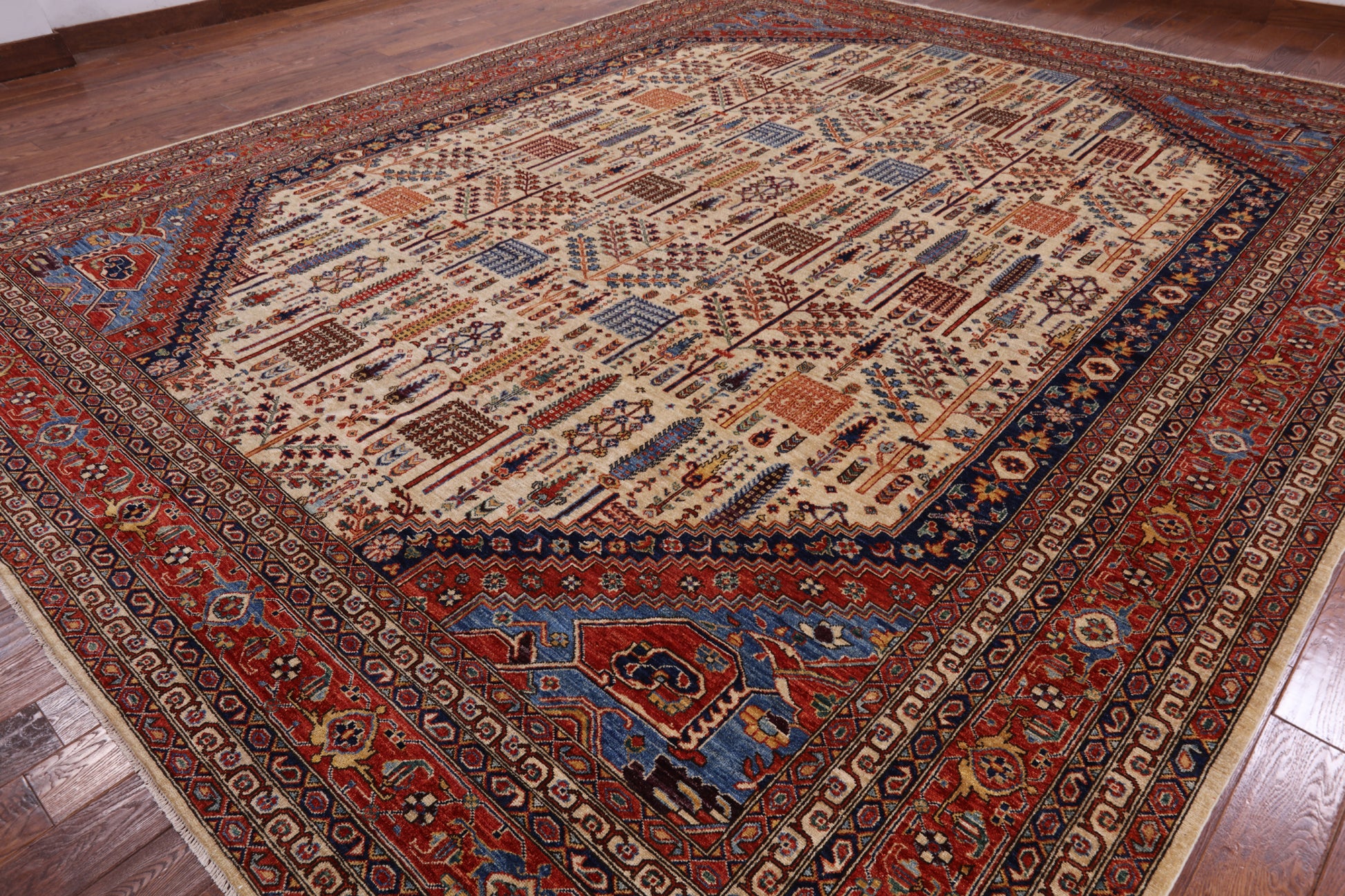 Ivory Persian Ziegler Hand Knotted Wool Area Rug - 12' 1" X 14' 11" - Golden Nile