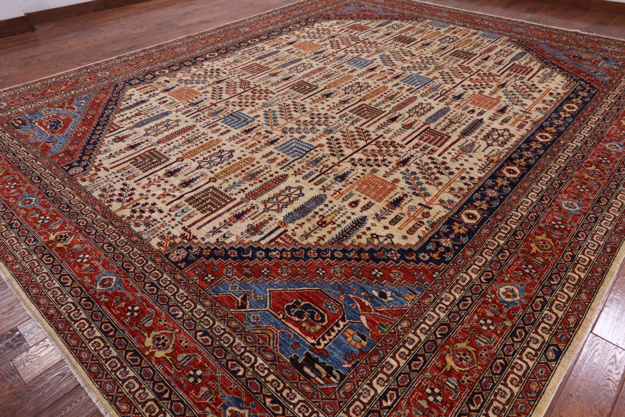 Ivory Persian Ziegler Hand Knotted Wool Area Rug - 12' 1" X 14' 11" - Golden Nile
