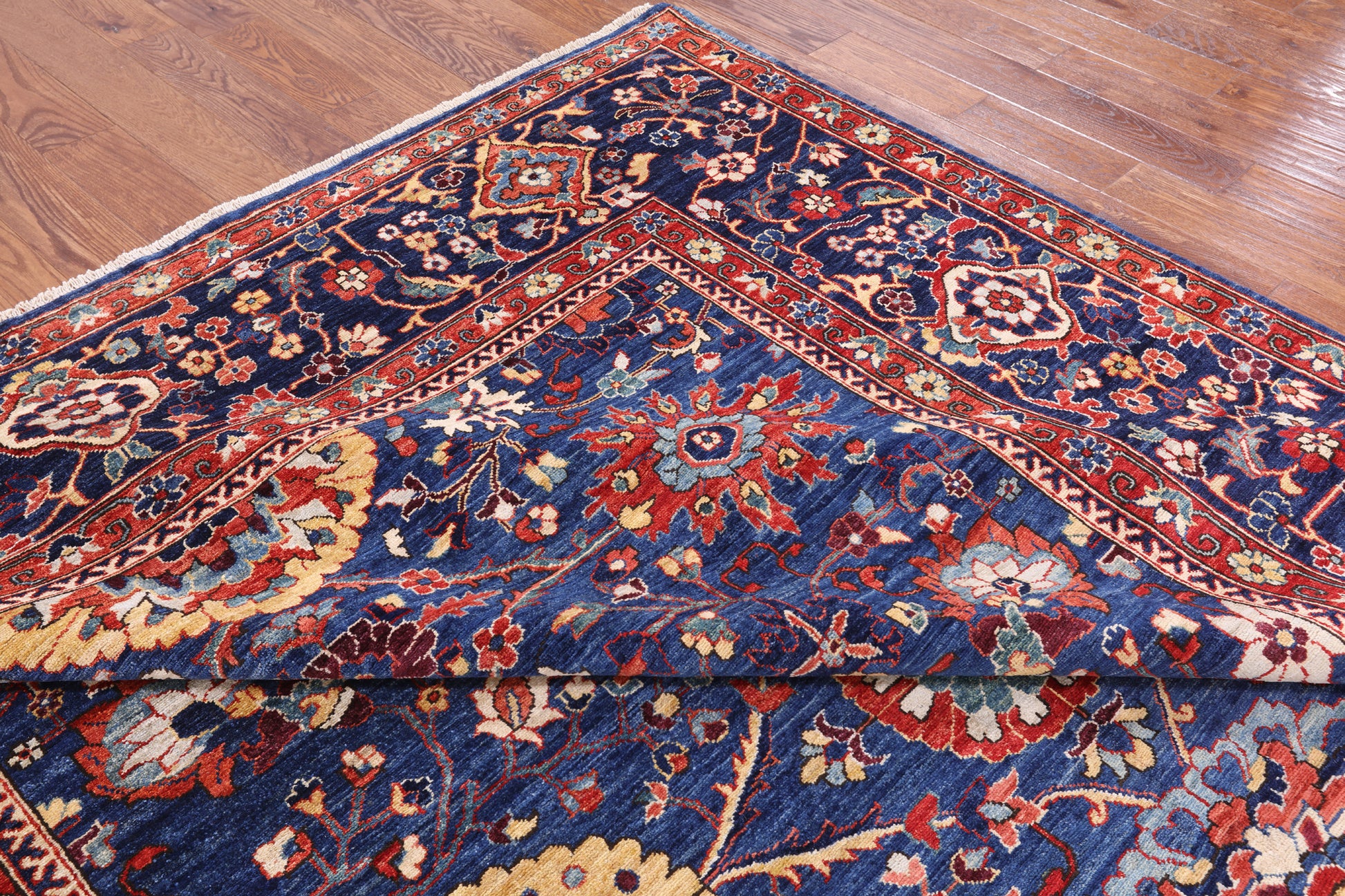 Blue Fine Serapi Hand Knotted Wool Rug - 9' 0" X 11' 9" - Golden Nile