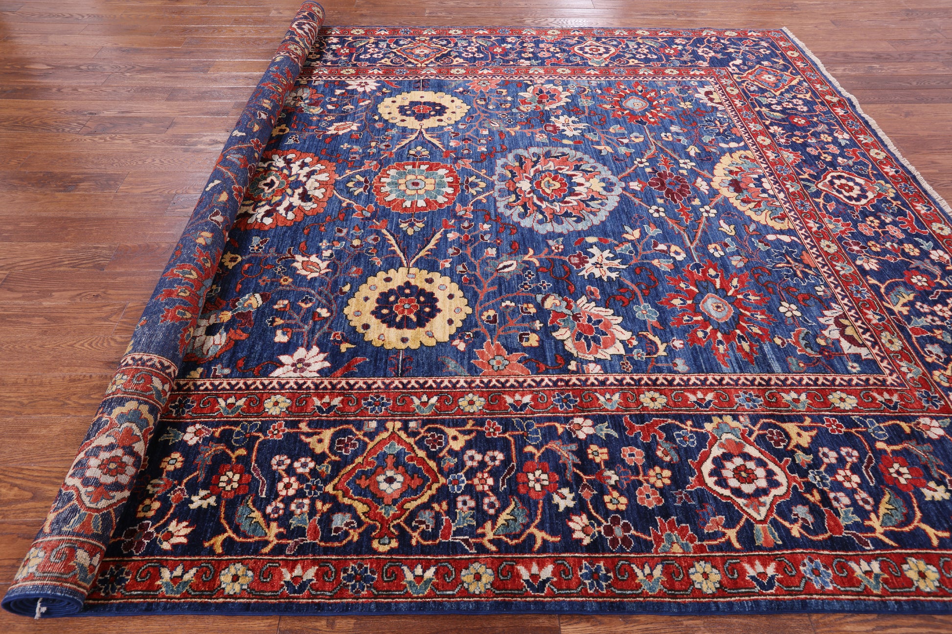 Blue Fine Serapi Hand Knotted Wool Rug - 9' 0" X 11' 9" - Golden Nile